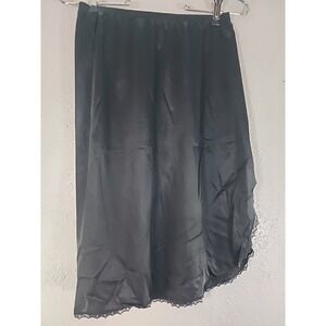 Vintage Vanity Fair Half Slip Womens Size Sm Bkack Satin Skirt Lace Trim Classy